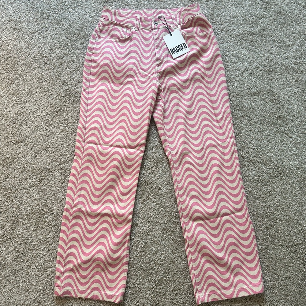 RAGGED PRIEST WAVE JEANS DAD JEANS PINK PRINT PANTS